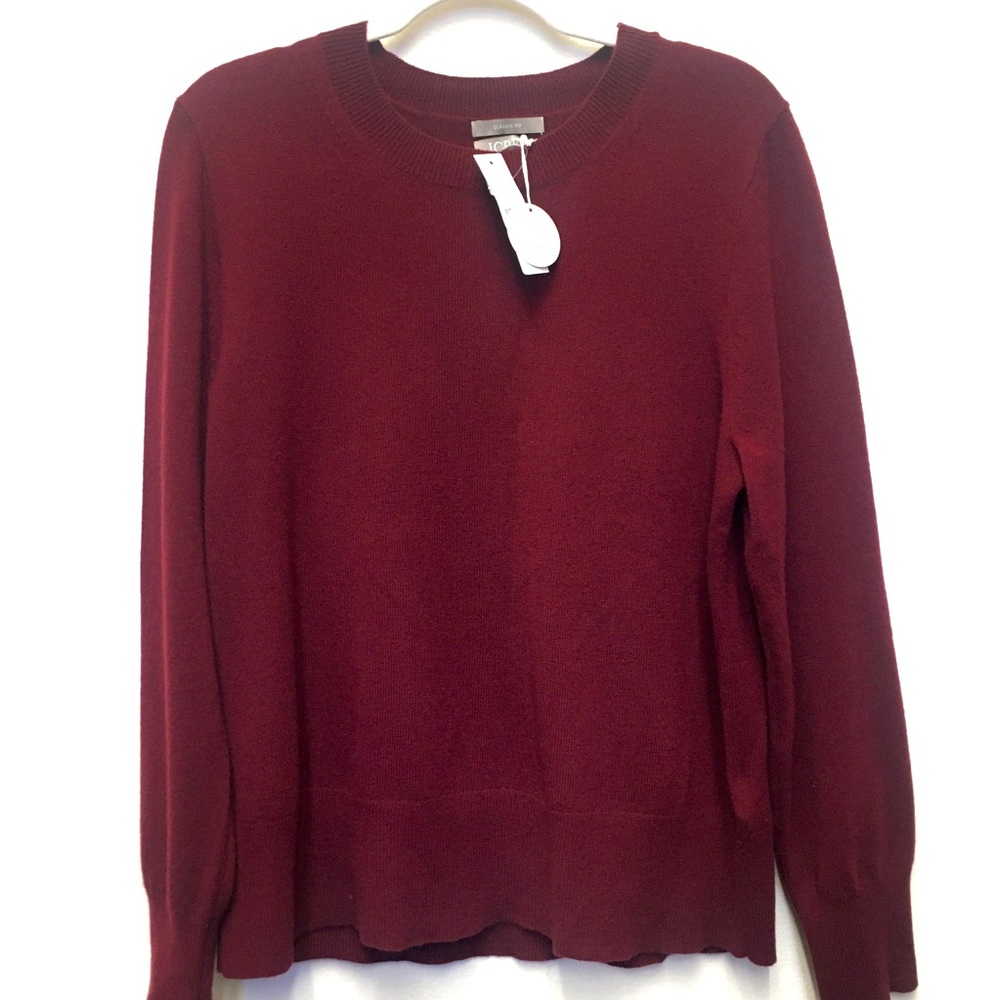 J Crew 100% Cashmere Classic Fit Crewneck Sweater Medium Burgundy Red Preppy